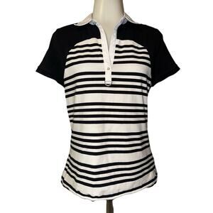 LRL Lauren Active Ralph Lauren Women’s Striped V-Neck Black White Size Small